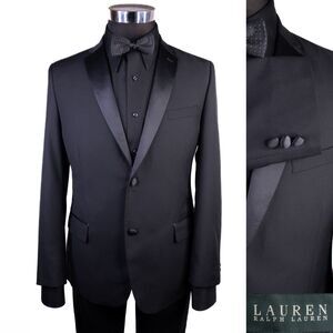 Lauren Ralph Lauren Boys Tuxedo Jacket Blazer Solid Black Sz 18H Two Button